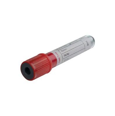 Tube de prélèvement sanguin sous vide à usage unique, rouge, généralement sans additifs ou avec une petite quantité d'anticoagulant ajoutée, utilisé pour le stockage des échantillons de sang afin de réduire l'hémolyse